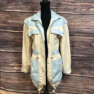 Anthropologie Retro Catelyn Colorblock Utility Anorak Jacket Cream and Blue| XXS